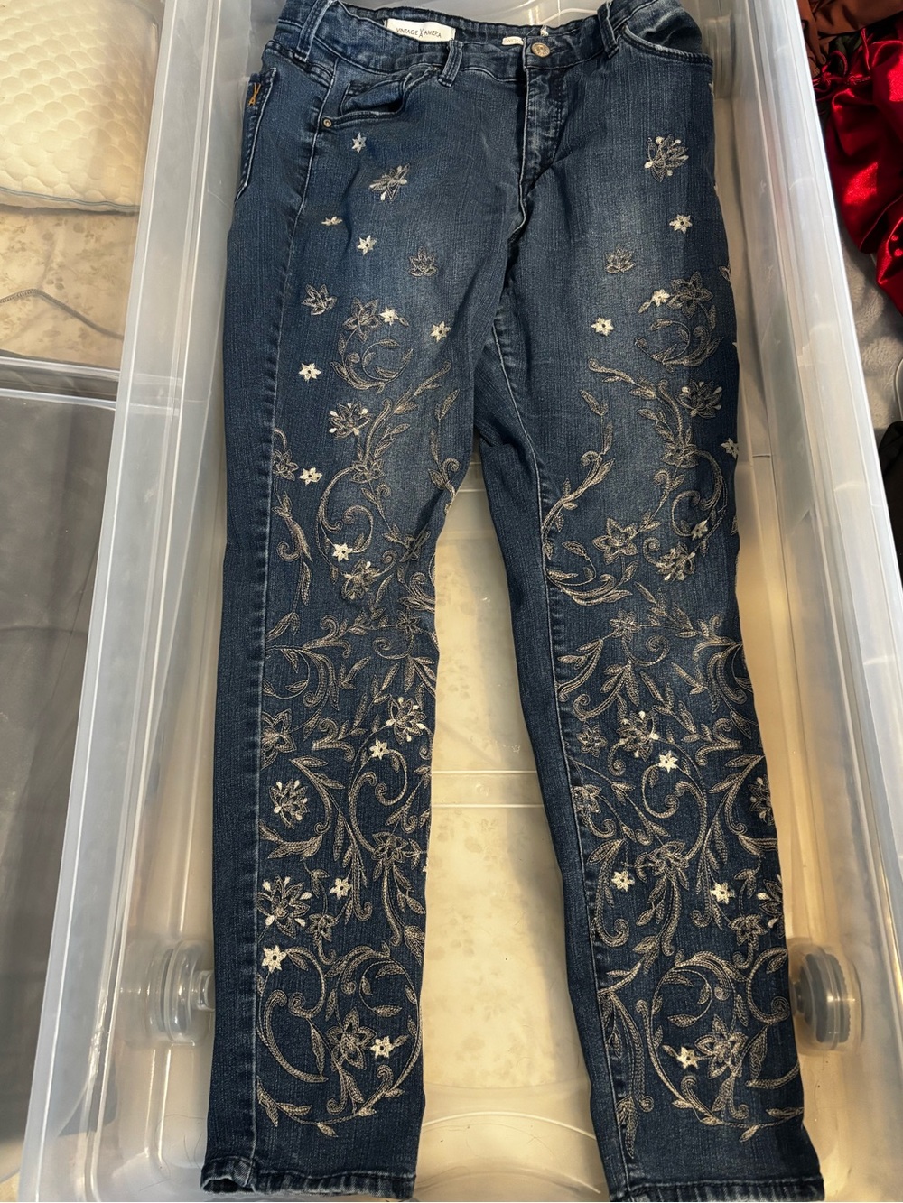 Vintage America Embroidered Dark Blue Women’s Jeans